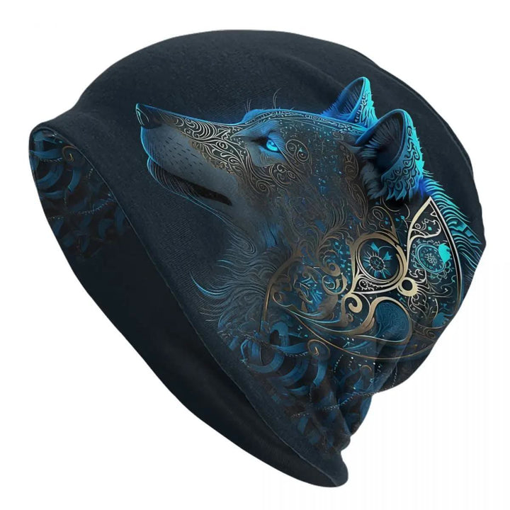 WorldNorse Gilded Ornament Wolf Azure Glow Beanie - Wolves - image 0