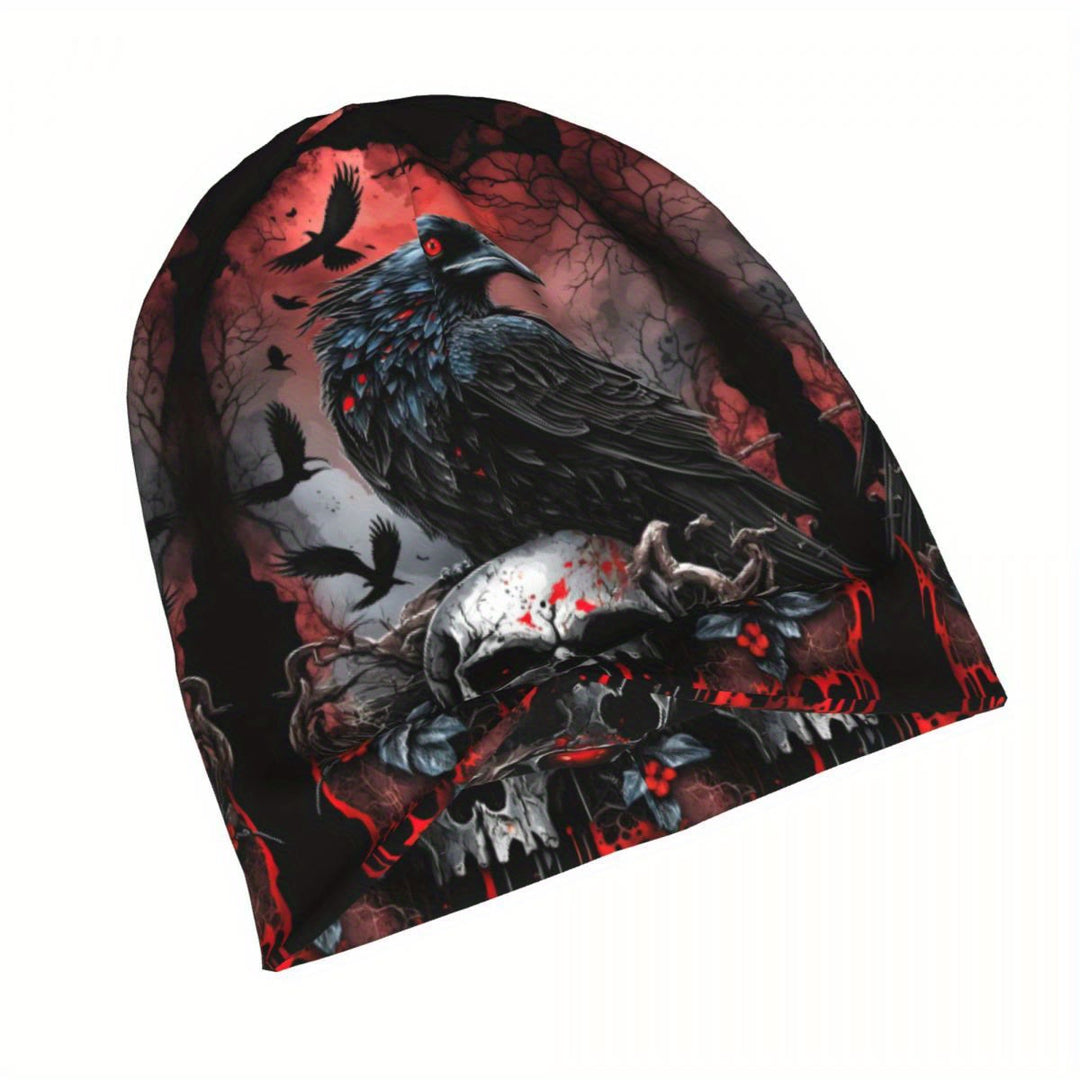 WorldNorse Dark Raven Blood Skull Gothic Pattern Beanie - image 2