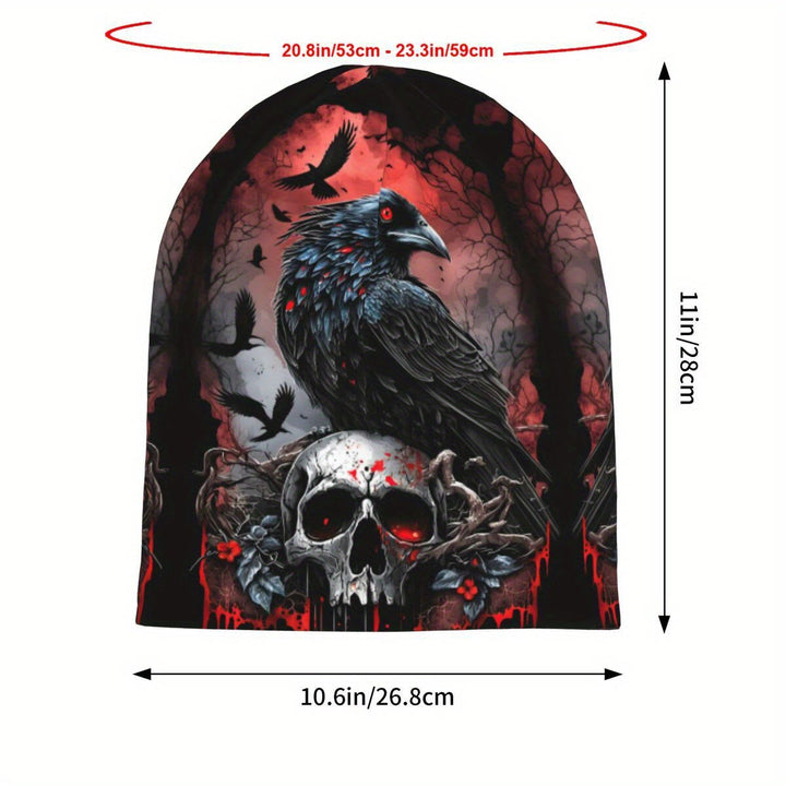 WorldNorse Dark Raven Blood Skull Gothic Pattern Beanie - image 3