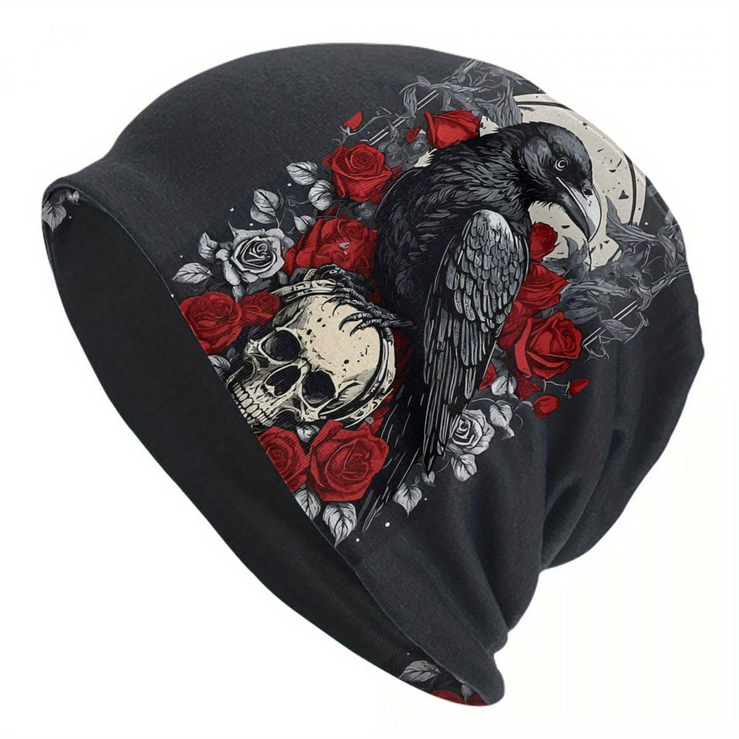 WorldNorse Dark Raven Blood Skull Gothic Pattern Beanie - Raven and Skull#B - image 4