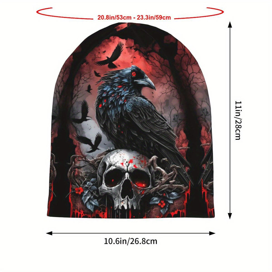 WorldNorse Dark Raven Blood Skull Gothic Pattern Beanie - image 3