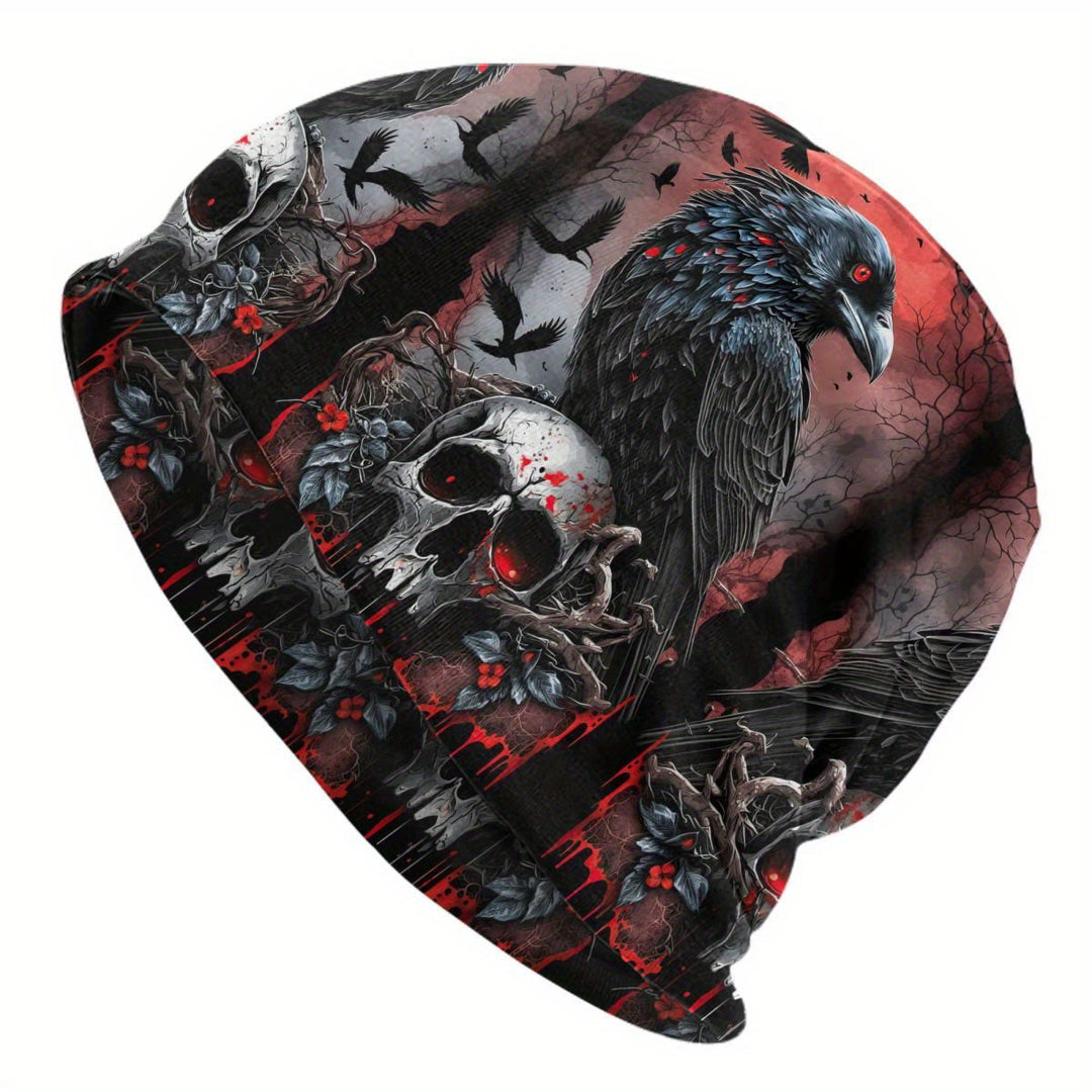 WorldNorse Dark Raven Blood Skull Gothic Pattern Beanie - Raven and Skull#A - image 0