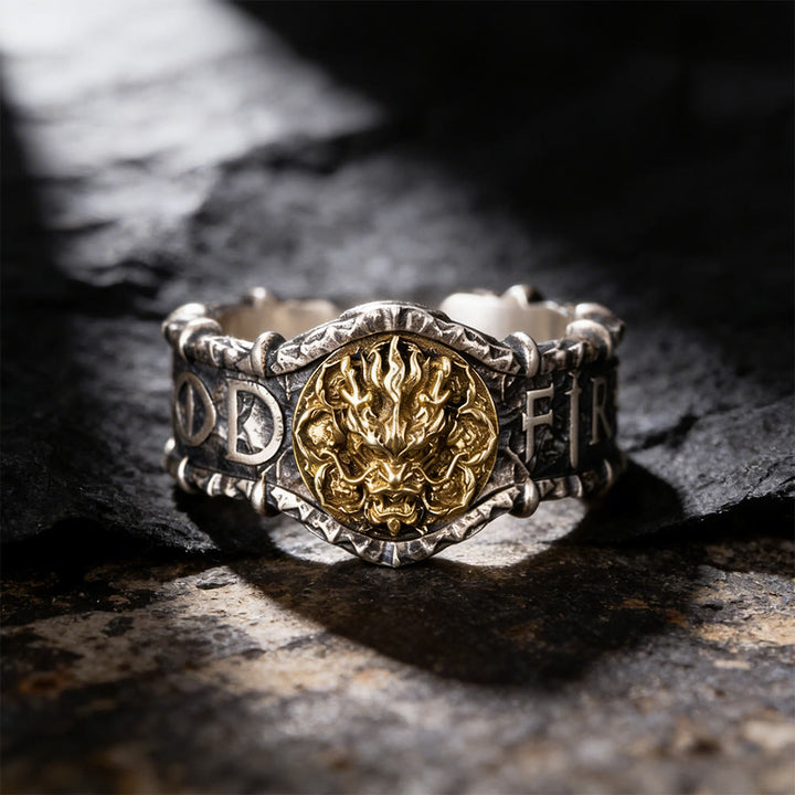 WorldNorse Gilded Mask Rune Embossed Ring - image 2