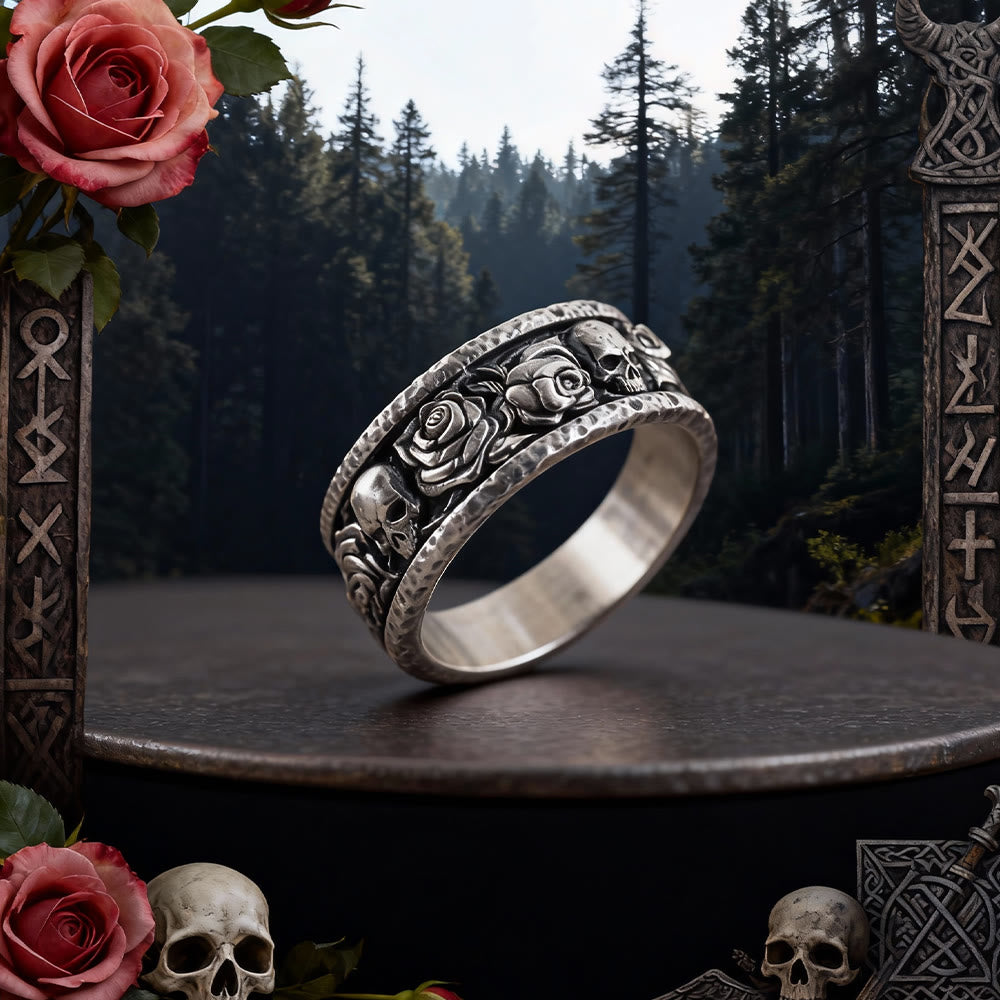 FREE Today: Gothic Forged Roses Skull Ring - US 13 - image 0