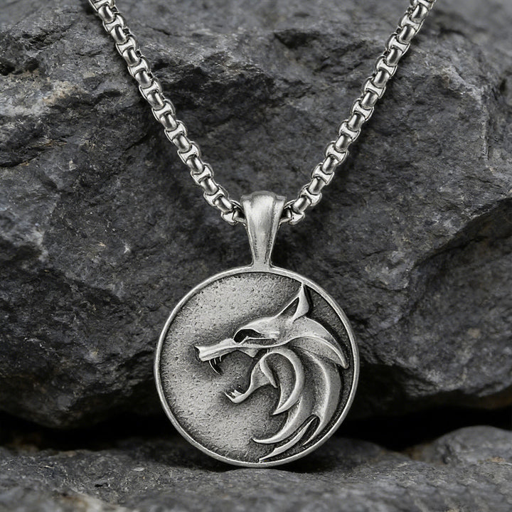 WorldNorse Shadowed Wolf Head Engraved Necklace - Wolves - image 0