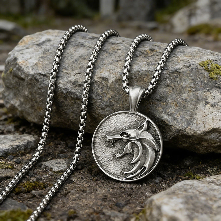 WorldNorse Shadowed Wolf Head Engraved Necklace - image 1