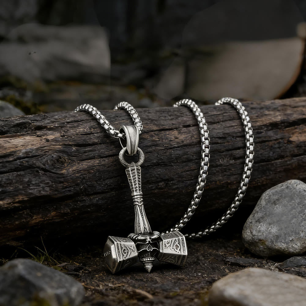 WorldNorse Rune Skull Mjolnir Necklace - image 3