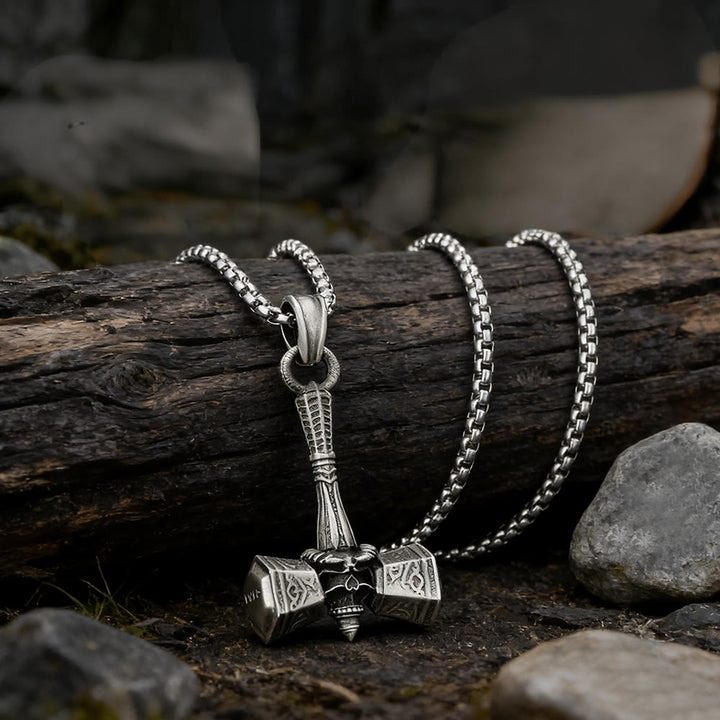 WorldNorse Rune Skull Mjolnir Necklace - image 3