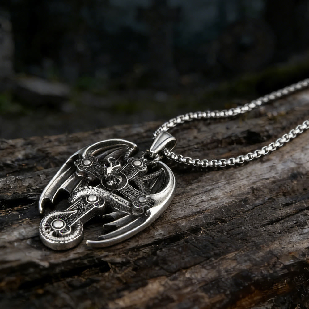 WorldNorse Winged Dragon Skull Cross Necklace - image 3