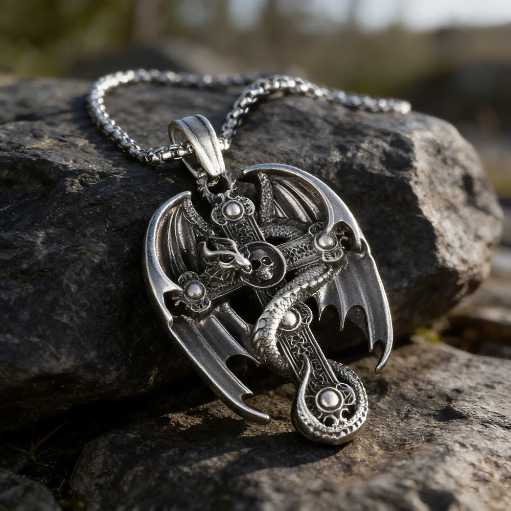WorldNorse Winged Dragon Skull Cross Necklace - image 1