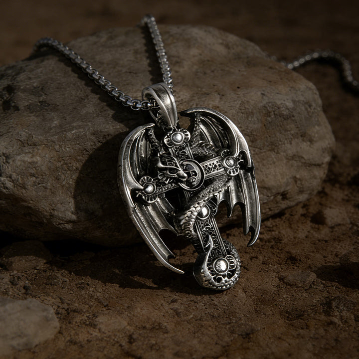 WorldNorse Winged Dragon Skull Cross Necklace - image 2