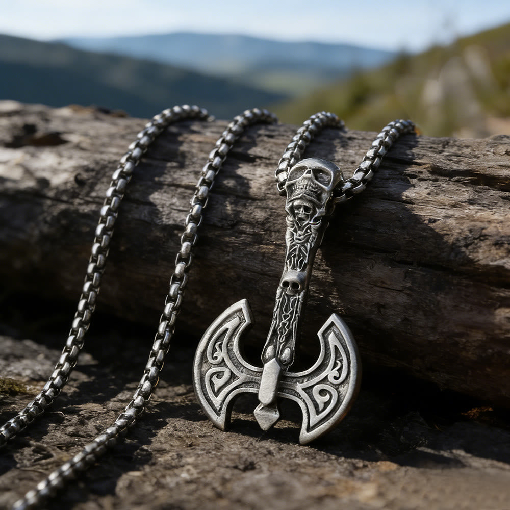 WorldNorse Forge Axe Skull Engraved Necklace - image 1