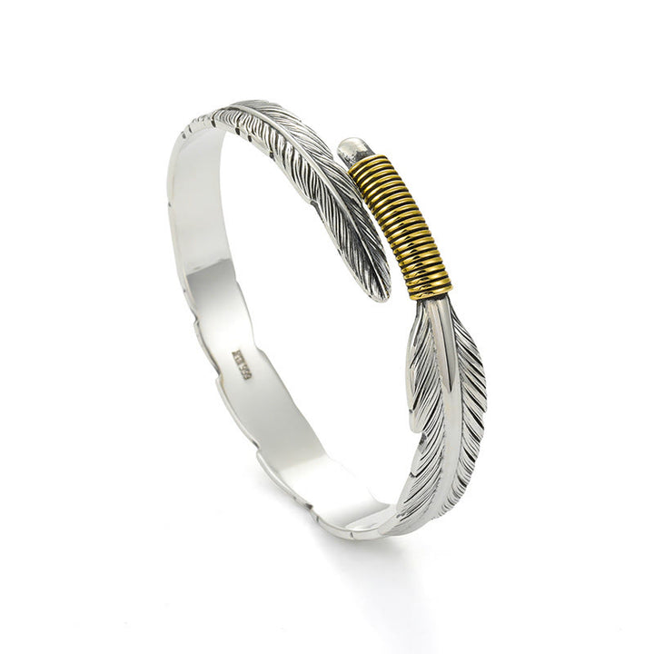 WorldNorse Handcrafted 999 Silver Plumed Gold Wrap Texture Bracelet - image 3