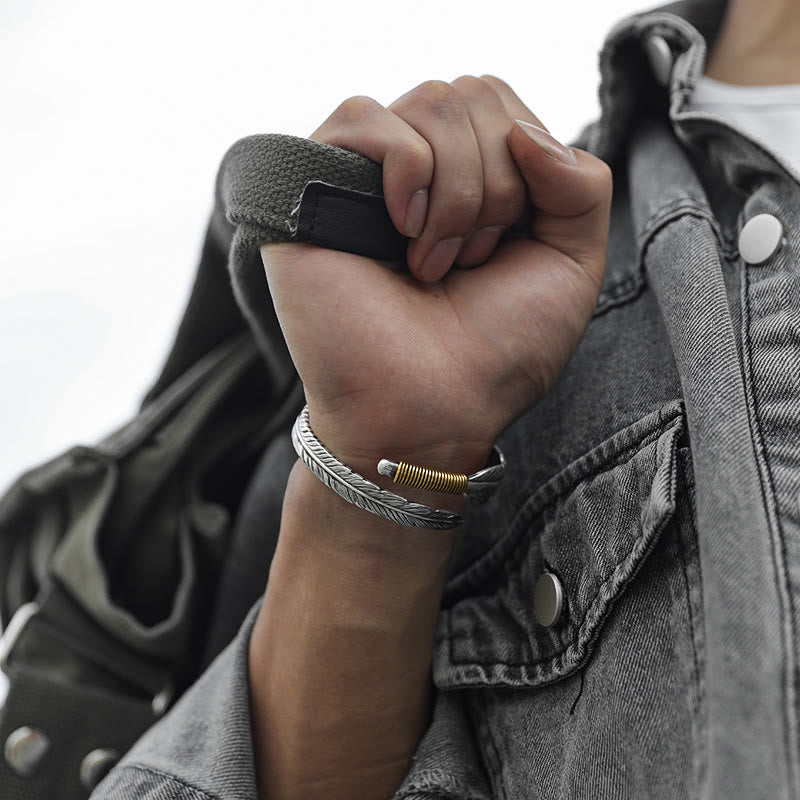 WorldNorse Handcrafted 999 Silver Plumed Gold Wrap Texture Bracelet - image 6