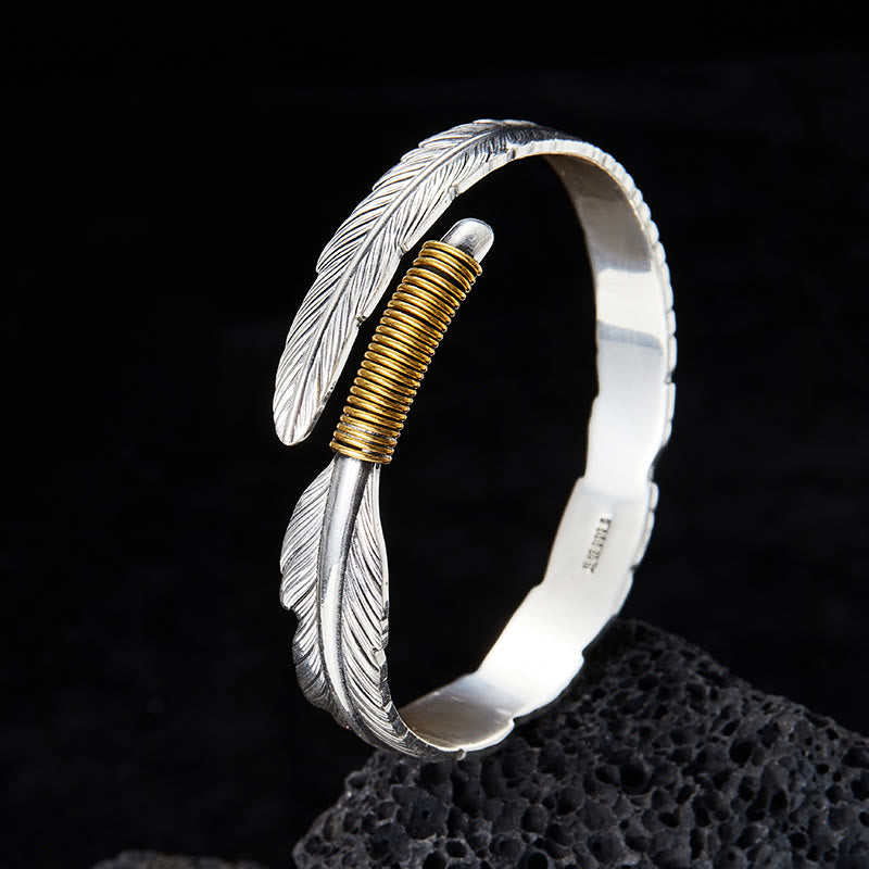 WorldNorse Handcrafted 999 Silver Plumed Gold Wrap Texture Bracelet - Inner Circumference 16-18 cm - image 0