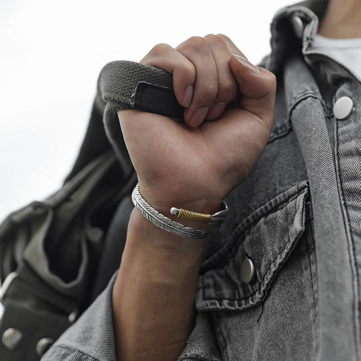 WorldNorse 999 Sterling Silver Plumed Gold Wrap Texture Bracelet - image 6