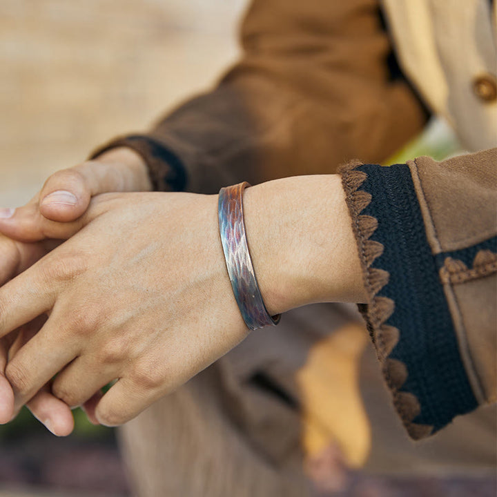 WorldNorse 999 Sterling Silver Iridescent Leaf Texture Bracelet - image 1
