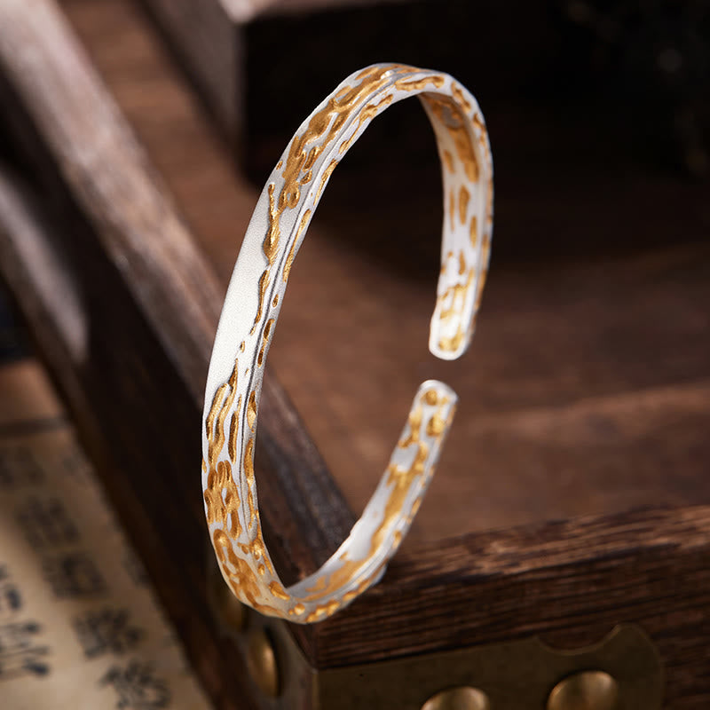 WorldNorse Handcrafted 999 Silver Gilded Lava Texture Dual Tone Bracelet - Inner Circumference 15-17 cm - image 0