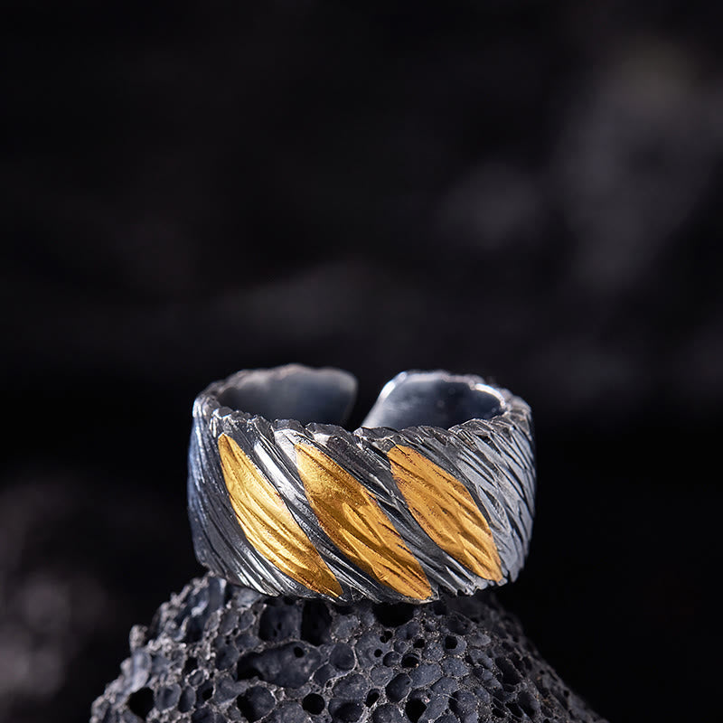 WorldNorse Handcrafted 999 Silver Ember Streak Textured Ring - Black Gold - Inner Circumference 62.5-65 cm - image 2
