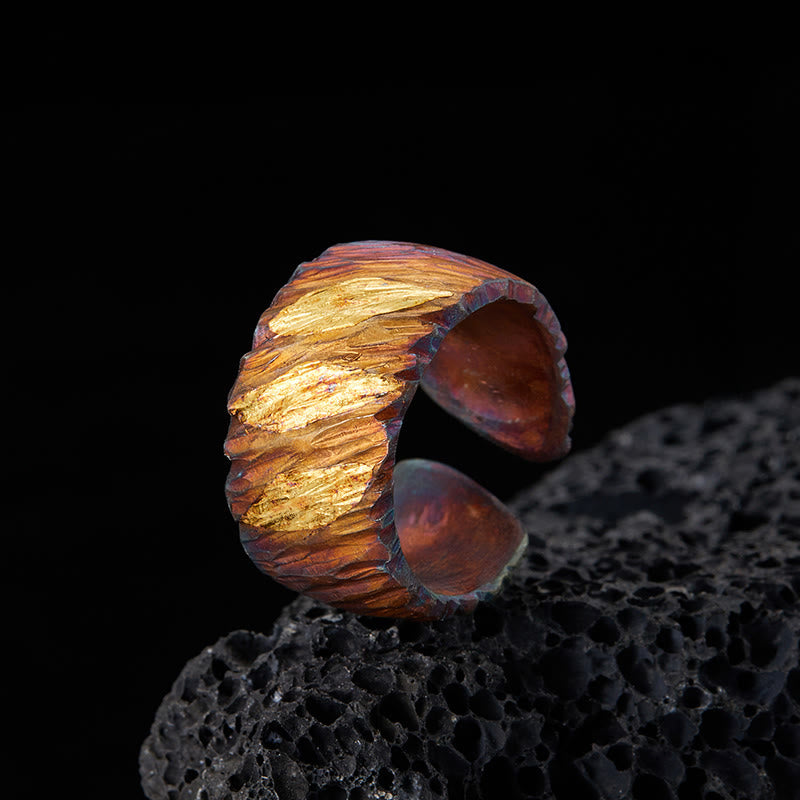 WorldNorse Handcrafted 999 Silver Ember Streak Textured Ring - Colorful Gold - Inner Circumference 62.5-65 cm - image 0