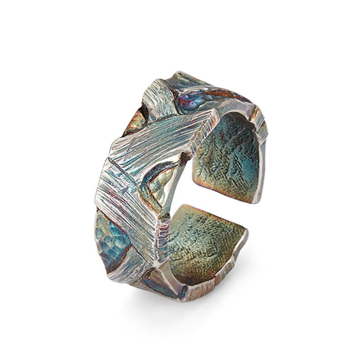 WorldNorse Handcrafted 999 Silver Prismatic Fracture Texture Ring - image 2