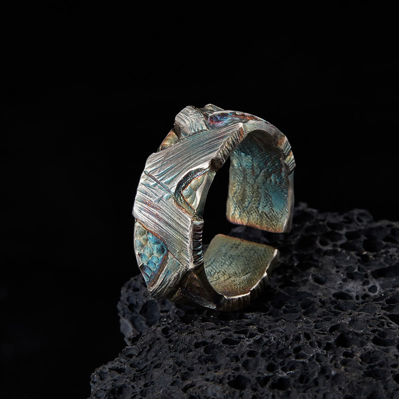 WorldNorse Handcrafted 999 Silver Prismatic Fracture Texture Ring - Inner Circumference 62.5-65 cm - image 0