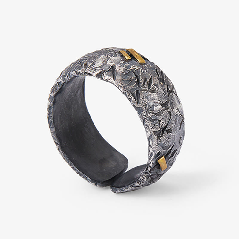 WorldNorse 999 Sterling Silver Frosted Crust Gold Inlay Ring - image 3