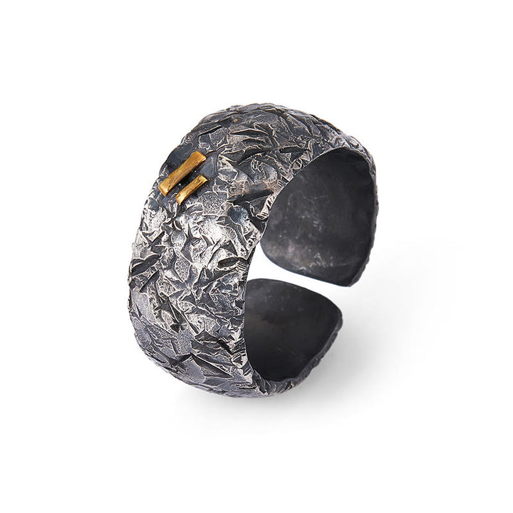 WorldNorse Handcrafted 999 Silver Frosted Crust Gold Inlay Ring - image 2