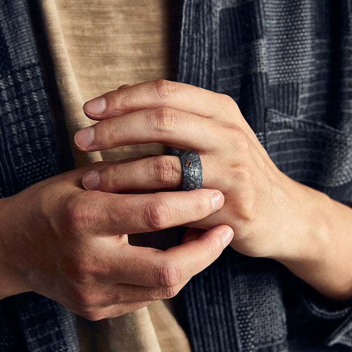 WorldNorse 999 Sterling Silver Frosted Crust Gold Inlay Ring - image 5