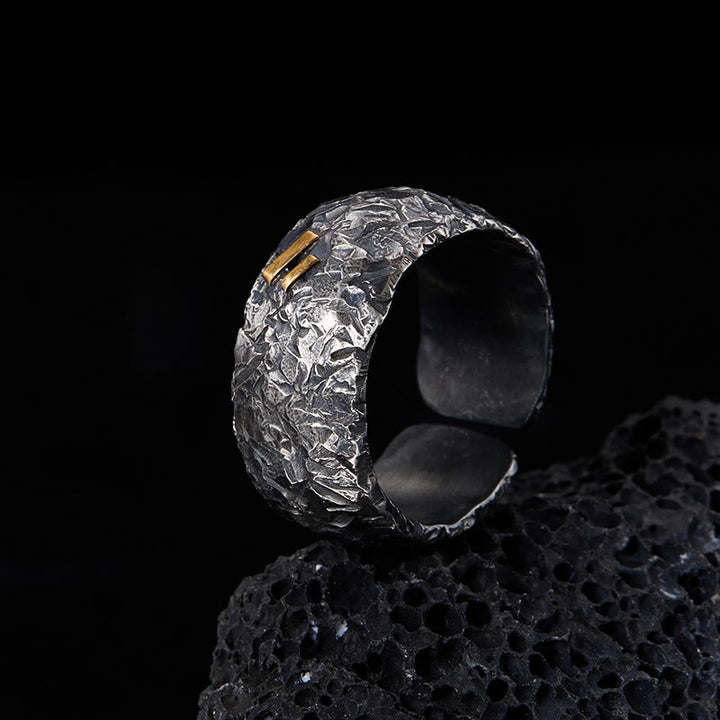 WorldNorse Handcrafted 999 Silver Frosted Crust Gold Inlay Ring - Inner Circumference 62.5-65 cm - image 0