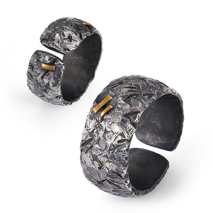 WorldNorse Handcrafted 999 Silver Frosted Crust Gold Inlay Ring - image 4