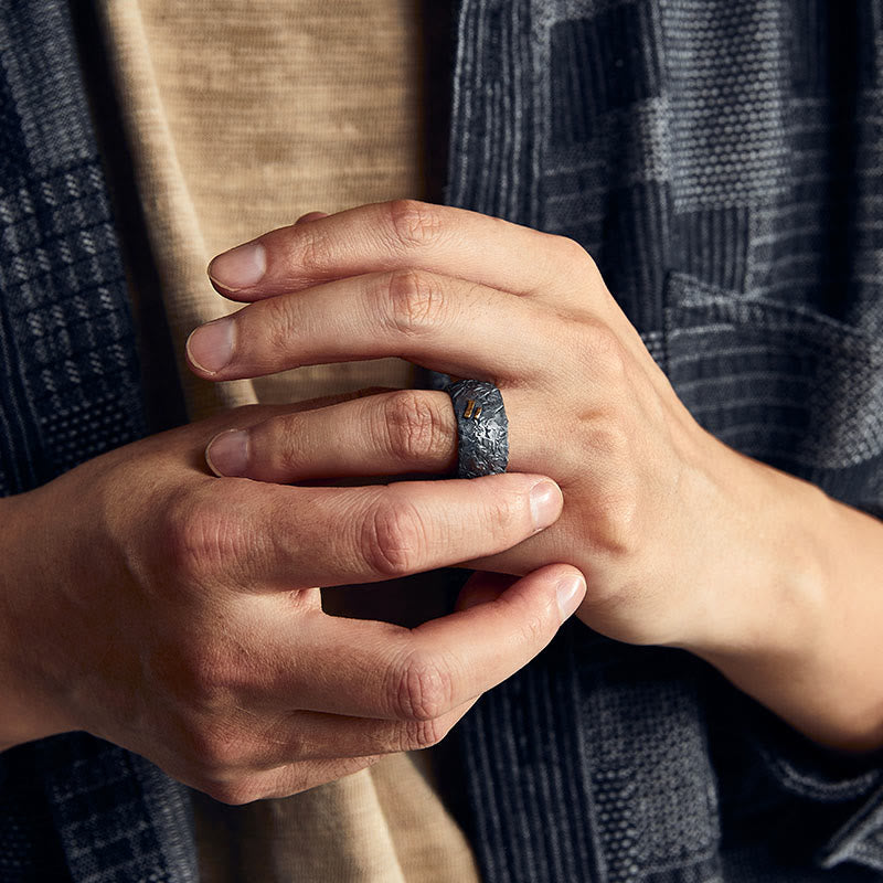 WorldNorse Handcrafted 999 Silver Frosted Crust Gold Inlay Ring - image 5