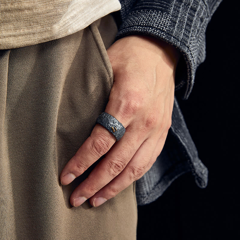 WorldNorse 999 Sterling Silver Frosted Crust Gold Inlay Ring - image 1