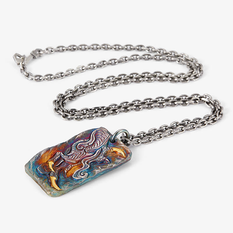 WorldNorse Handcrafted 999 Silver Prismatic Divine Beast Gold Inlay Necklace - image 4