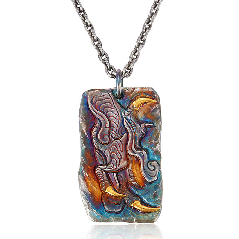 WorldNorse Handcrafted 999 Silver Prismatic Divine Beast Gold Inlay Necklace - image 3