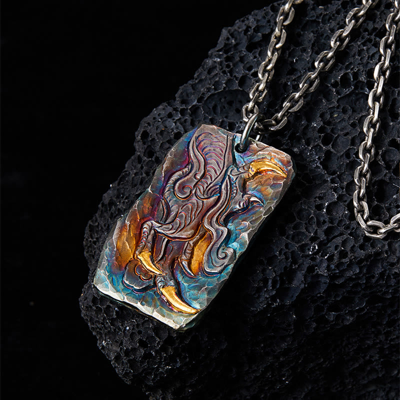 WorldNorse Handcrafted 999 Silver Prismatic Divine Beast Gold Inlay Necklace - image 2