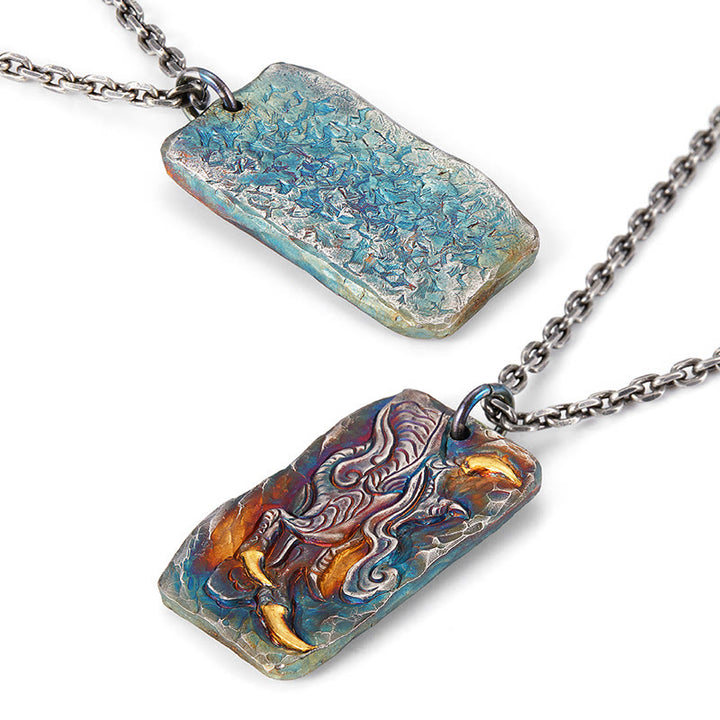 WorldNorse Handcrafted 999 Silver Prismatic Divine Beast Gold Inlay Necklace - image 5