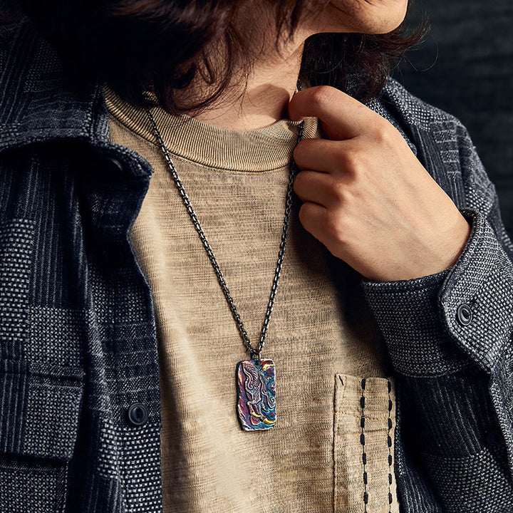 WorldNorse Handcrafted 999 Silver Prismatic Divine Beast Gold Inlay Necklace - image 7