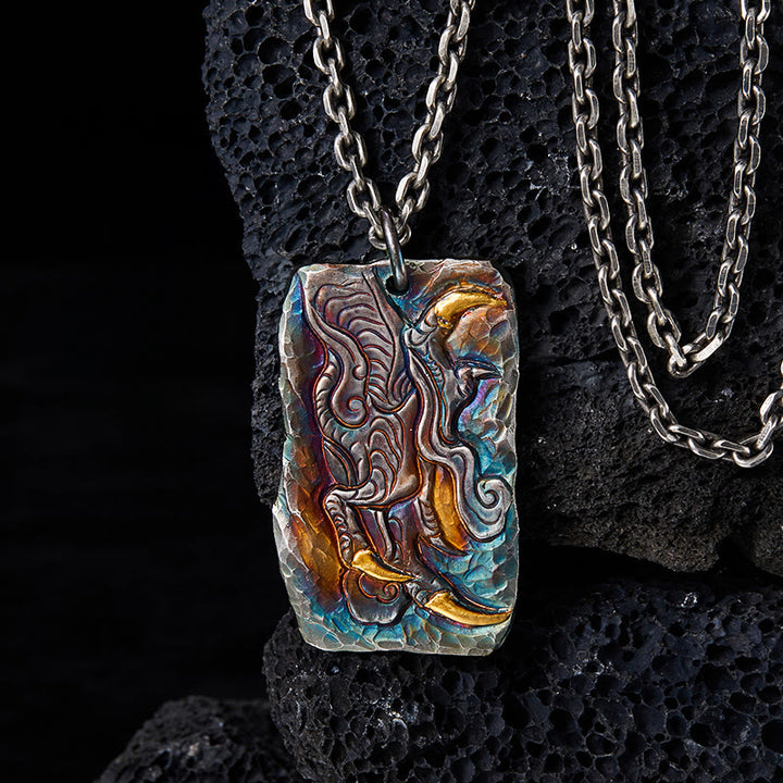 WorldNorse Handcrafted 999 Silver Prismatic Divine Beast Gold Inlay Necklace - With Chain - YES PLEASE - image 0