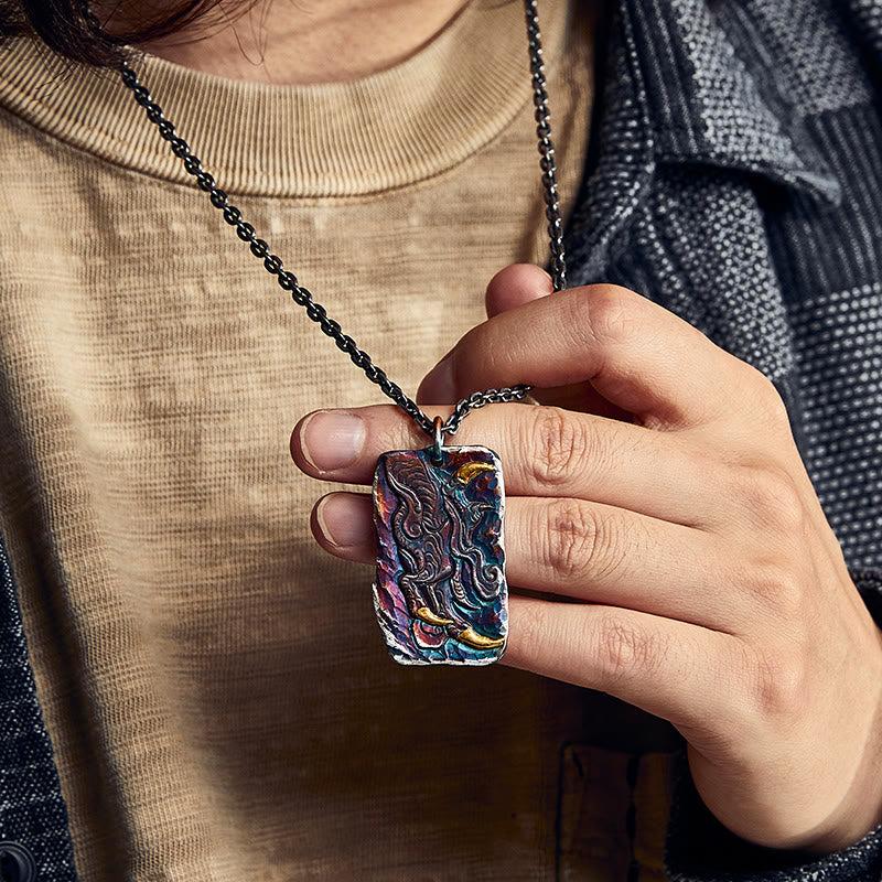 WorldNorse Handcrafted 999 Silver Prismatic Divine Beast Gold Inlay Necklace - image 1