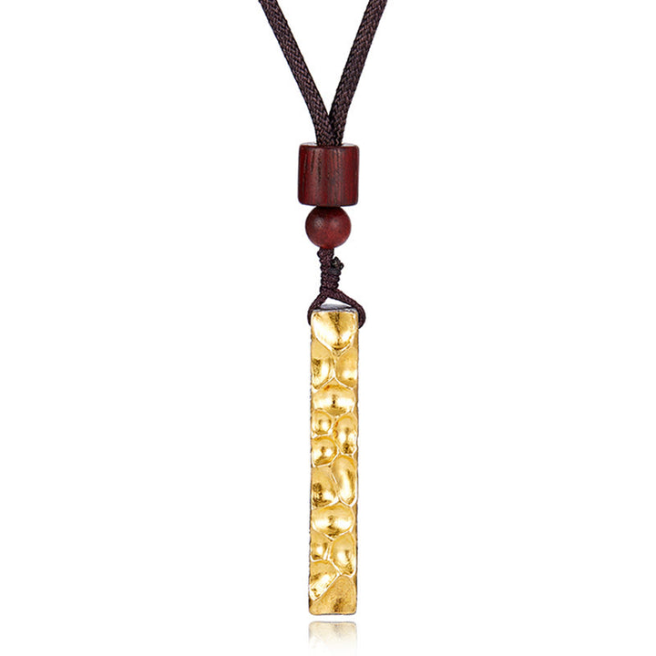 WorldNorse Handcrafted 999 Gold Gilded Lava Texture Wood Bead Necklace - image 3