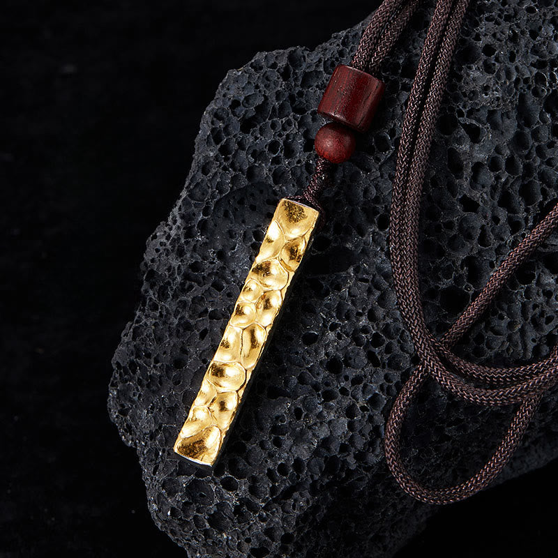 WorldNorse Handcrafted 999 Gold Gilded Lava Texture Wood Bead Necklace - With Chain - NO THANKS - image 0