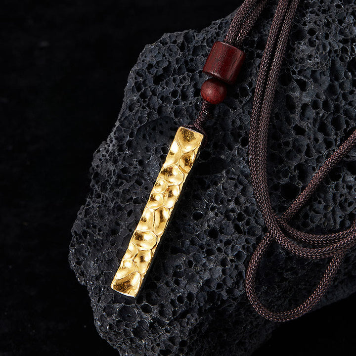 WorldNorse Handcrafted 999 Gold Gilded Lava Texture Wood Bead Necklace - With Chain - NO THANKS - image 0