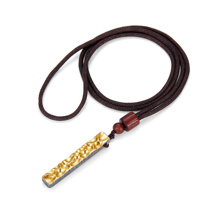 WorldNorse Handcrafted 999 Gold Gilded Lava Texture Wood Bead Necklace - image 4