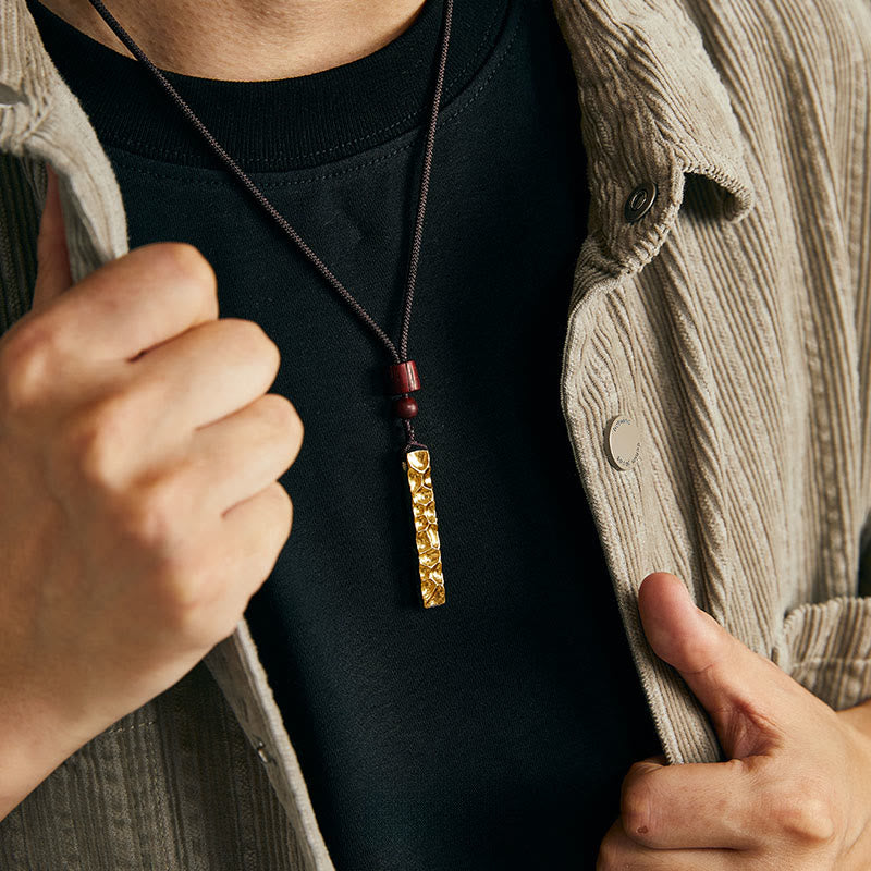 WorldNorse Handcrafted 999 Gold Gilded Lava Texture Wood Bead Necklace - image 1