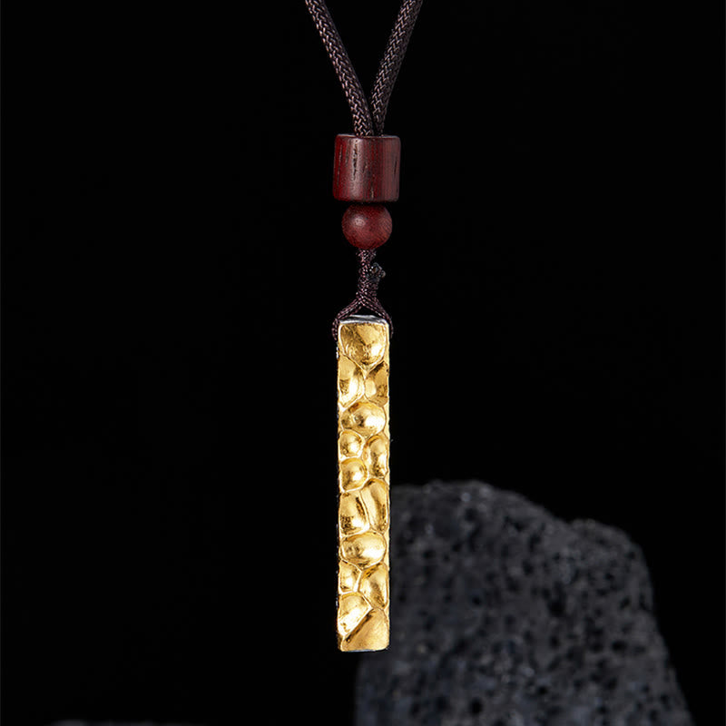 WorldNorse Handcrafted 999 Gold Gilded Lava Texture Wood Bead Necklace - image 2