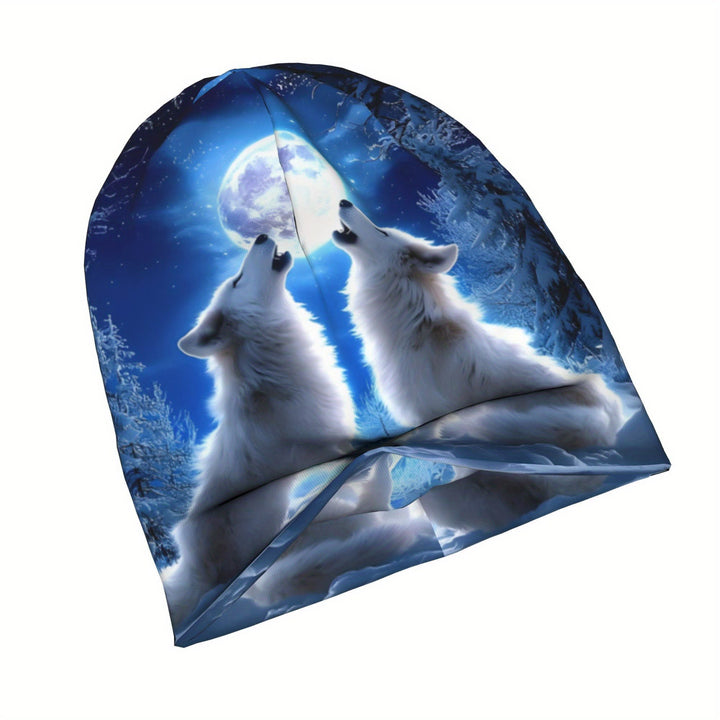 WorldNorse Starlit Wolf Howl Winterscape Beanie - image 2