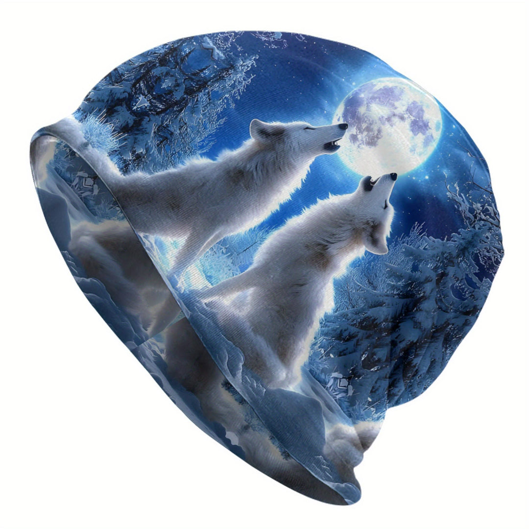 WorldNorse Starlit Wolf Howl Winterscape Beanie - Wolves - image 0
