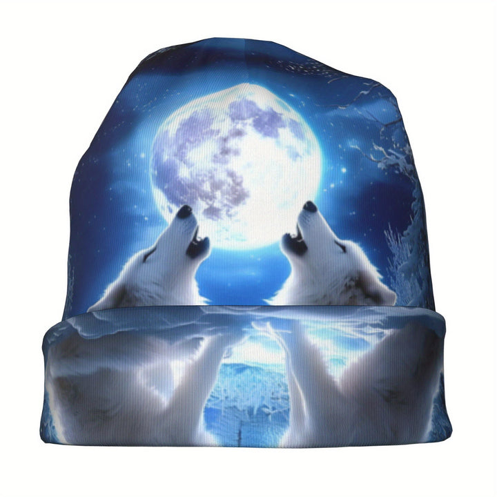 WorldNorse Starlit Wolf Howl Winterscape Beanie - image 1