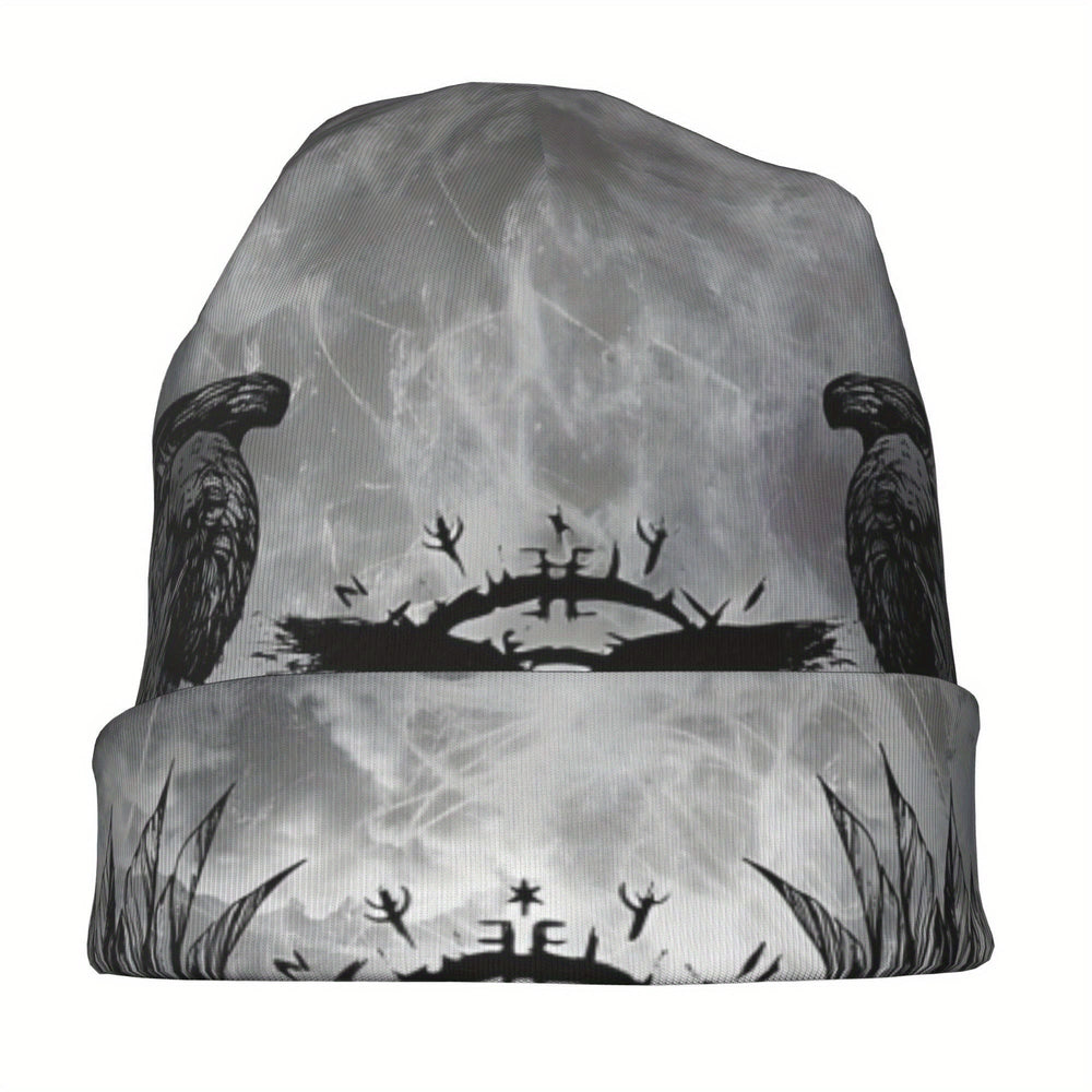 WorldNorse Grayscale Raven Sigil Mistveil Beanie - image 1